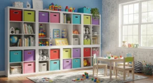 cube storage in kids playroom for organized toy storage