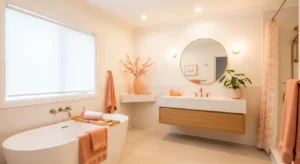 peach bathroom color creating warm inviting feel
