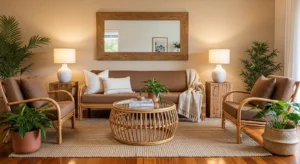 natural materials in brown living room design