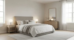 textured wall in neutral bedroom adding depth