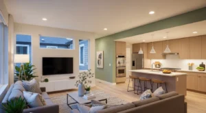 subtle feature wall in open living room design