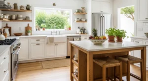 light wood flooring in scandinavian kitchen design