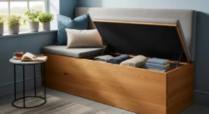 storage bench in kids playroom for seating and organization