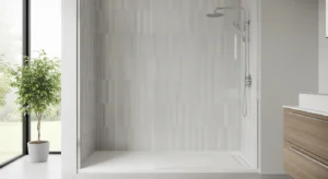 vertical tile layout in shower enhancing height perception
