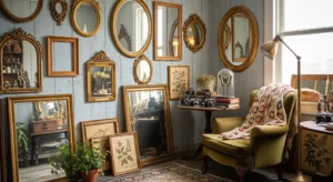 antique decor in french country living room design