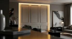 wall molding with lighting enhancing depth and design