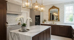 matte white pendant lights in minimalist kitchen design