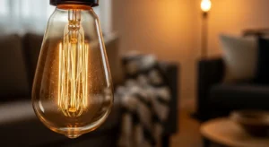 warm light bulbs creating soft cozy glow in living room
