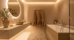 beige monochrome bathroom creating cozy neutral look
