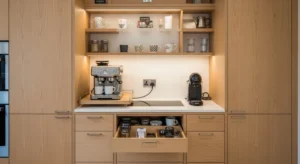 appliance cabinet station in kitchen for organization