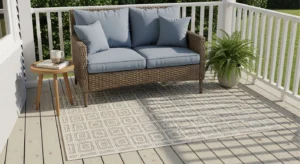 outdoor rug defining small front porch space