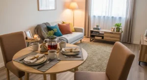 round dining table for small living room combo layout
