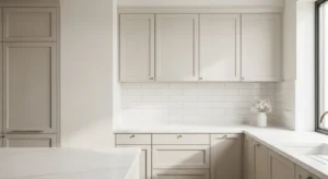 layered off white kitchen design for depth and simplicity