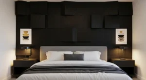 black panel wall bedroom with modern detail