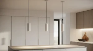 minimal pendant lighting in scandinavian kitchen