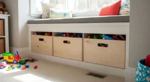 toy rotation system in kids playroom keeping space tidy