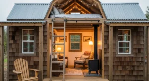 loft bed in 16x40 shed house maximizing vertical space