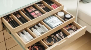 organized drawers in double vanity bathroom