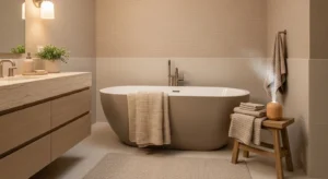 beige monochrome bathroom creating cozy neutral look