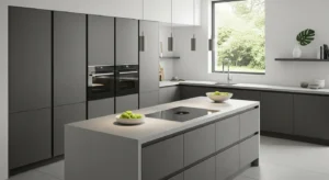 handleless cabinets in scandinavian kitchen for clean design