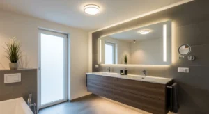 layered lighting in bathroom for functional and aesthetic use
