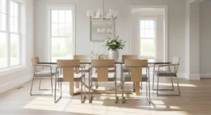 glass dining table creating open and airy modern space