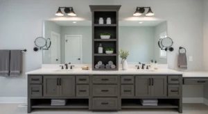 center storage tower in double vanity bathroom