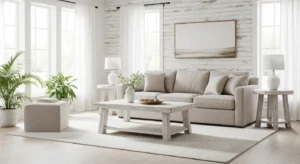 whitewashed furniture in french country living room