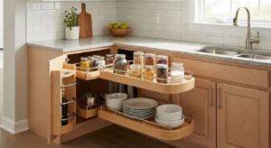 corner kitchen cabinet with smart storage solution