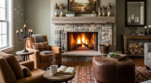 fireplace focal point in french country living room