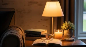 table lamp on side table adding soft lighting to living room
