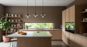 clay tone kitchen walls with earthy modern aesthetic