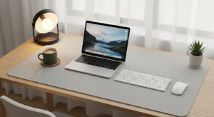 desk mat in cubicle adding texture and comfort