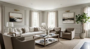wall molding in french country living room for elegance