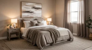 taupe bedroom color scheme with cozy neutral tones