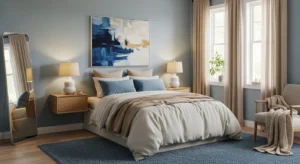 clay tone bedroom with earthy warm color scheme