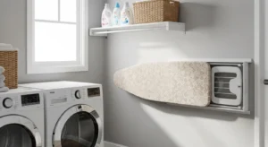 compact ironing station in small laundry room