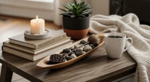 coffee table styling in french country living room