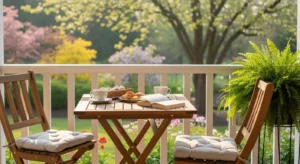 folding furniture on small porch for flexible use