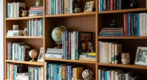 bookshelf with small gaps creating clean organized look