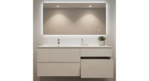minimal hardware in double vanity bathroom design