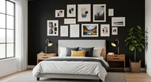 artwork on black wall creating focal point