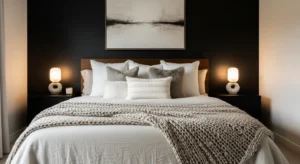 layered neutral decor softening black accent wall