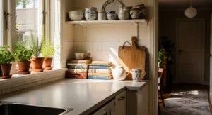 personal touches in scandinavian kitchen with minimal decor