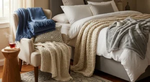 soft throw blankets styled in cozy teen bedroom design