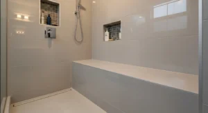 built in shower bench for comfort and style