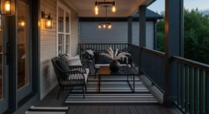 black accents on porch creating modern contrast