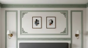 wall molding behind bed creating elegant focal point