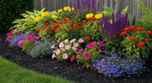 mulch in flower bed creating clean finished appearance