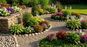 gravel flower bed adding texture and low maintenance style[